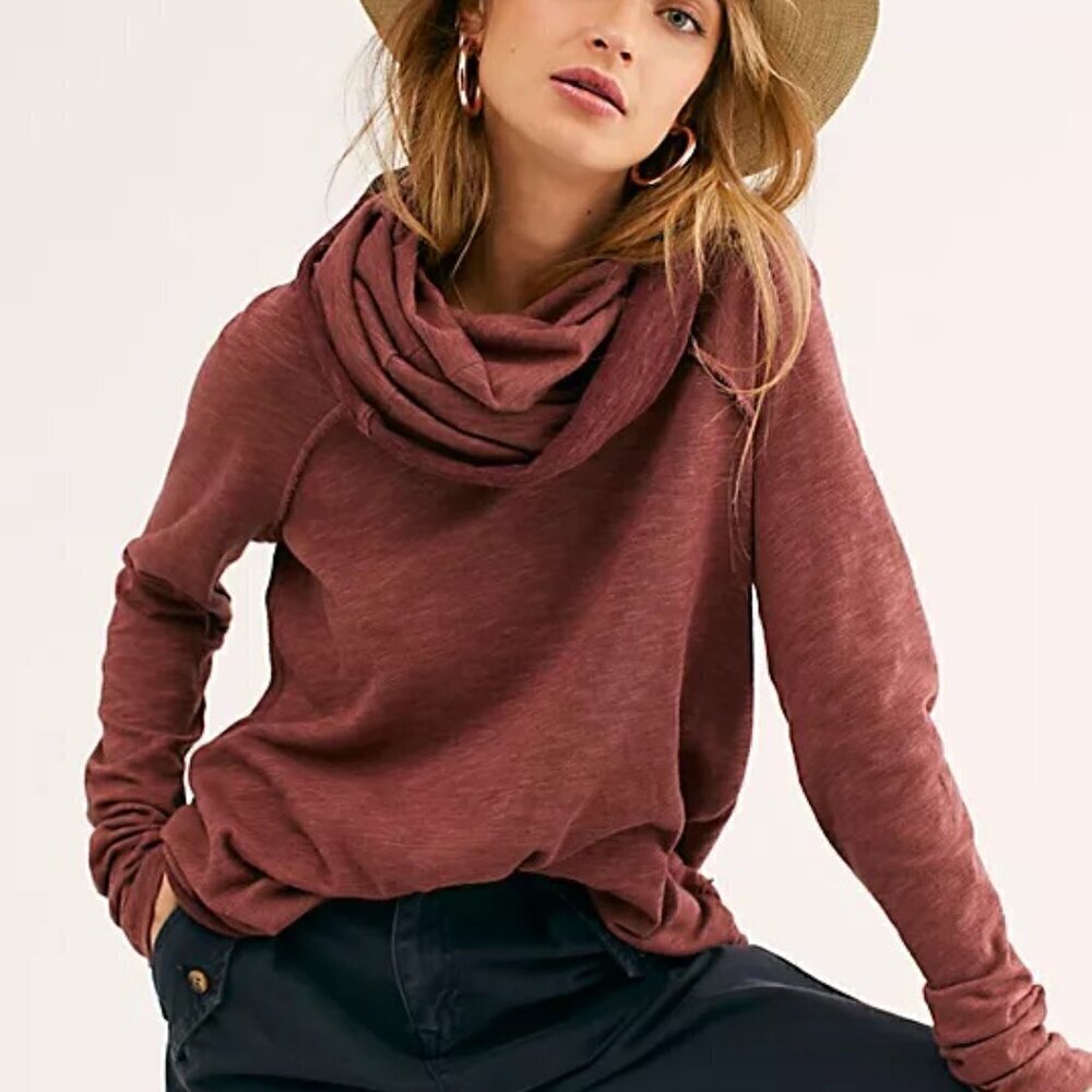 Free People Beach Cocoon Cowl Pullover in Terracotta Oversized XS/S